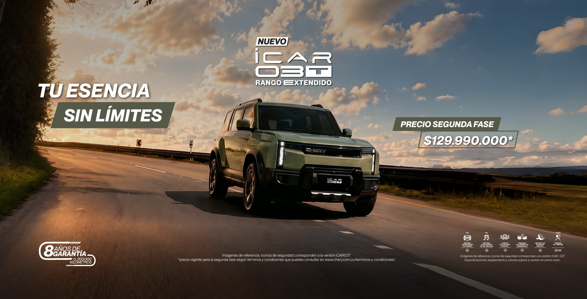 Chery iCAR 03T de rango extendido en carretera — precio de segunda fase $129.990.000
