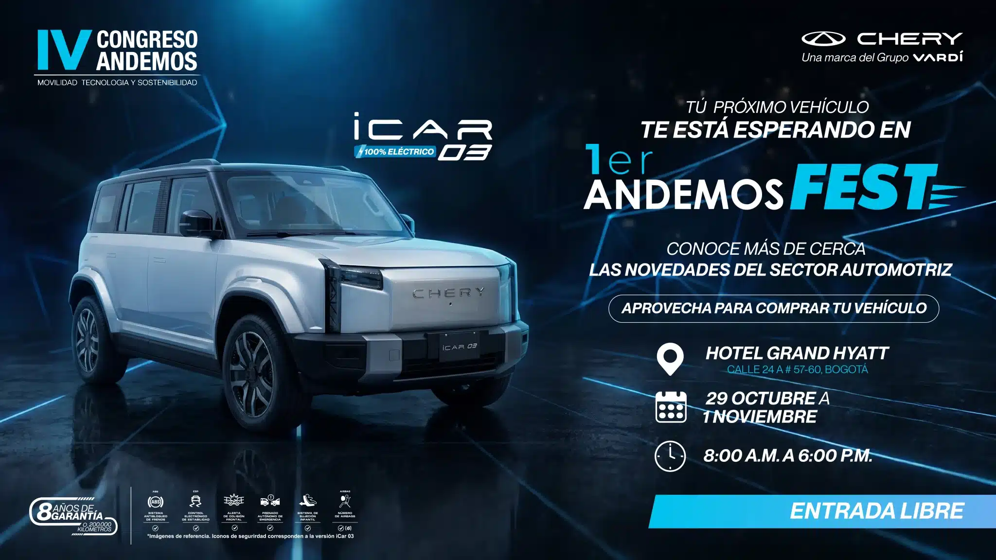 1er Andemos Fest con Chery iCAR 03 100% Eléctrico — Hotel Grand Hyatt Bogotá, 29 de octubre al 1 de noviembre, entrada libre